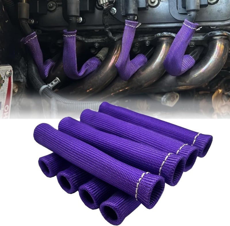 MAUTEMOWING 8 PCS Spark Plug Heat Shield Sleeve 2500° Spark Plug Wire Heat Shield 6 Inches Spark Plug Wire Boots Protection Insulator Cover Wrap for LS1 / LS2 Sbc BBC 350 454 Car Truck, Purple - Image 1